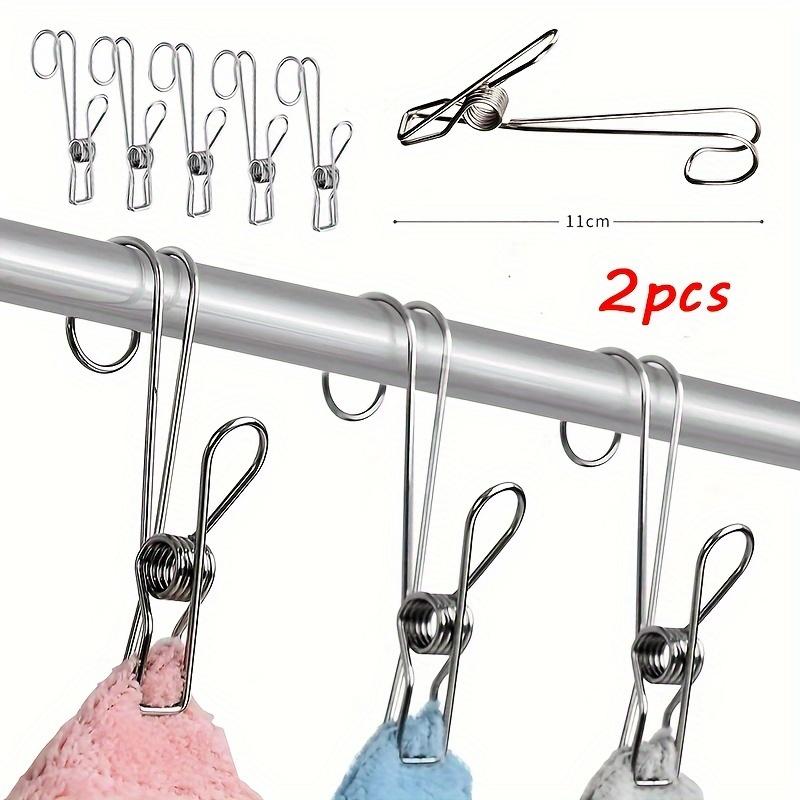 4 Pcs Stainless Steel Long Tail Clip with Hooks Metal Hanger Clips Clothes Pins for Hanging Outdoor Kitchen Office