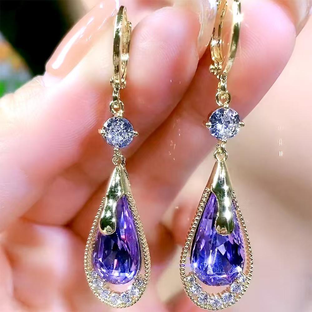 Exquisite Green Water Drop Dangle Earrings: Stylish Women s Fashion Accessories темно-фиолетовый