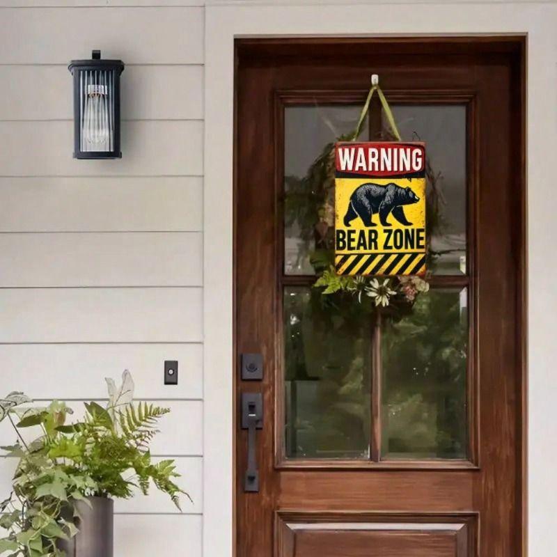 Póster de Metal Señal de Advertencia Vintage Decoración de Oso Negro Amarillo Arte de Pared de Seguridad para Exteriores