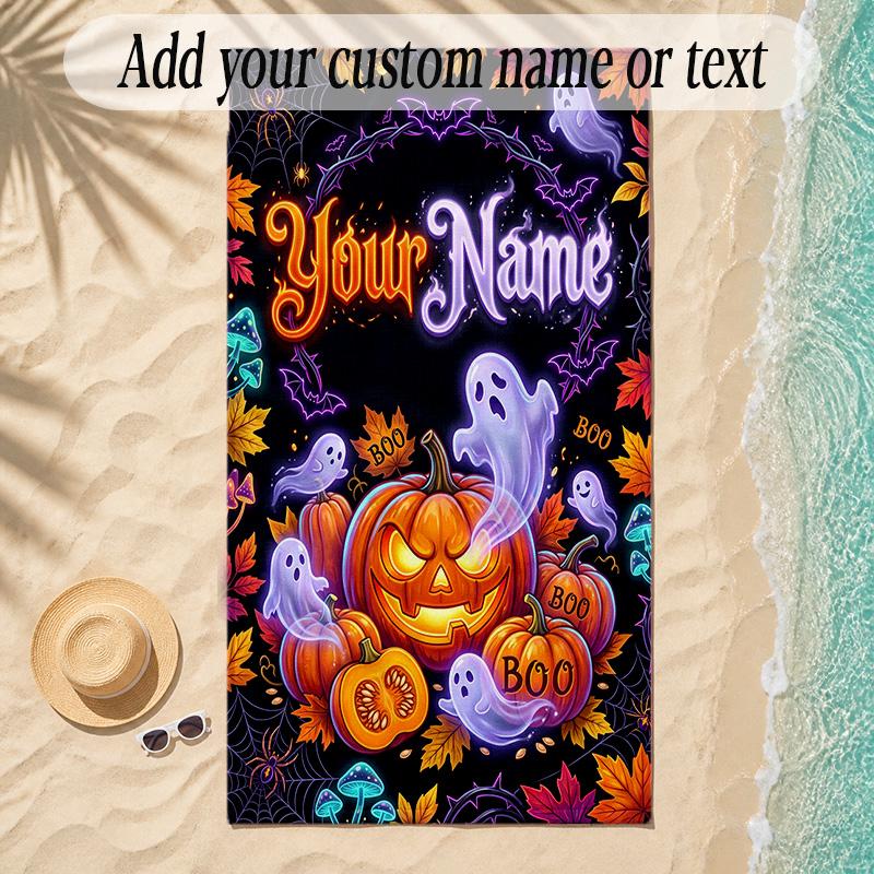 Halloween Theme Soft Beach Towel Personalized Custom Name Text Towel Portable for Beach Pool Travel