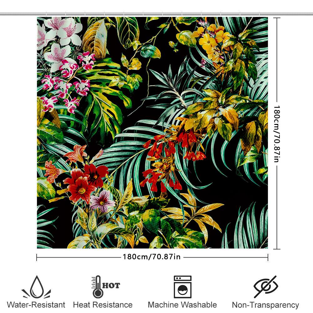 Exotic Floral Shower Curtain Greenery Bright Bloom Decor High-Quality Fabric With Water-Resistant Coating For Bathroom Decoratio
