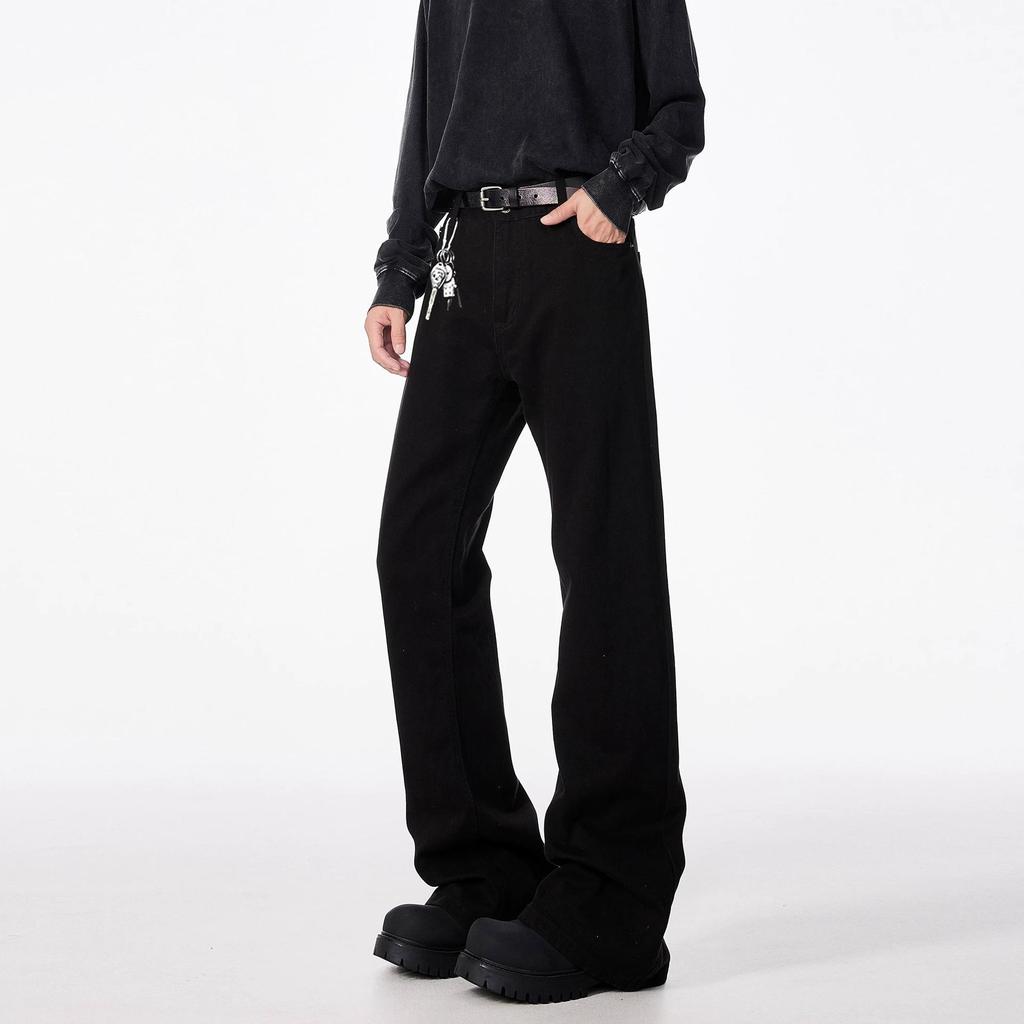 2025 Men's Black Bootcut Micro-Flared Jeans, Slim Straight Leg - Spring/Autumn Vibe