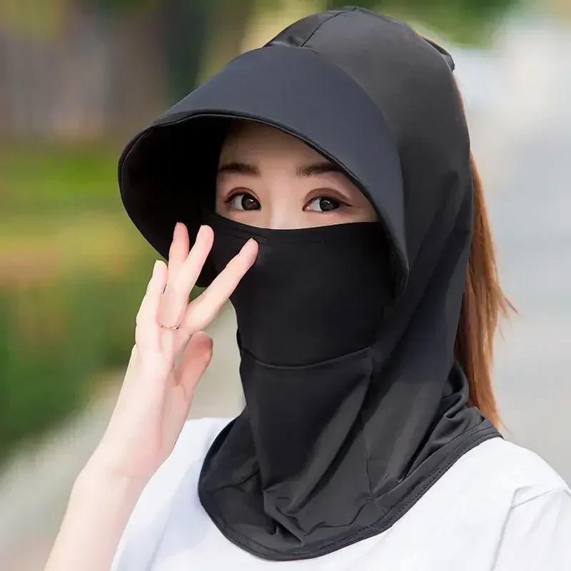 Summer Cycling Ice Silk Sunscreen Cap Anti-UV Sun-proof Hat Soft Breathable Dustproof Lady Covering Large Eaves Cap Sun Hats