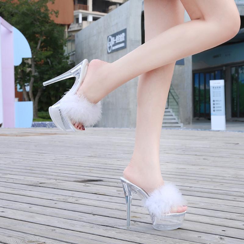 Heel Shoes Thin Heel Waterproof Platform Slippers Transparent Crystal Sandals Wedding Shoes Dress Banquet Elegant Fashion Summer