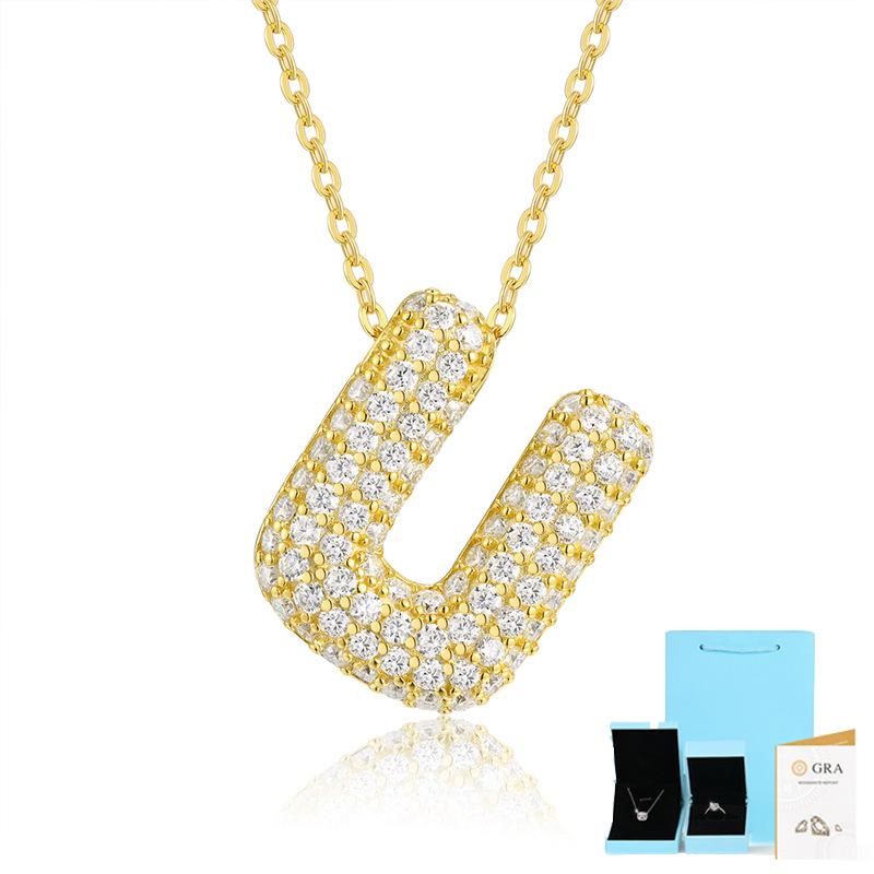 Letter Pendant Necklace 925 Silver Plated 18K Gold Collarbone Chain Fashionable Versatile Moissanite Chain