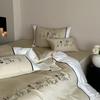 3/4Pcs Premium Egyptian Cotton Flowers Embroidery Bedding Set Single Queen King Duvet Cover Bed Sheet/Fitted Sheet Pillowcases