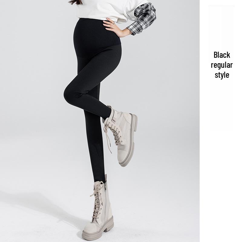 Maternity Dark Gray Fleece-Lined Yoga Shark Leggings - Non-Constricting Belly, Perfect for Autumn/Winter