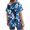 Women's Fashion Casual Short Sleeve Print Round Neck Pullover Top Blouse
