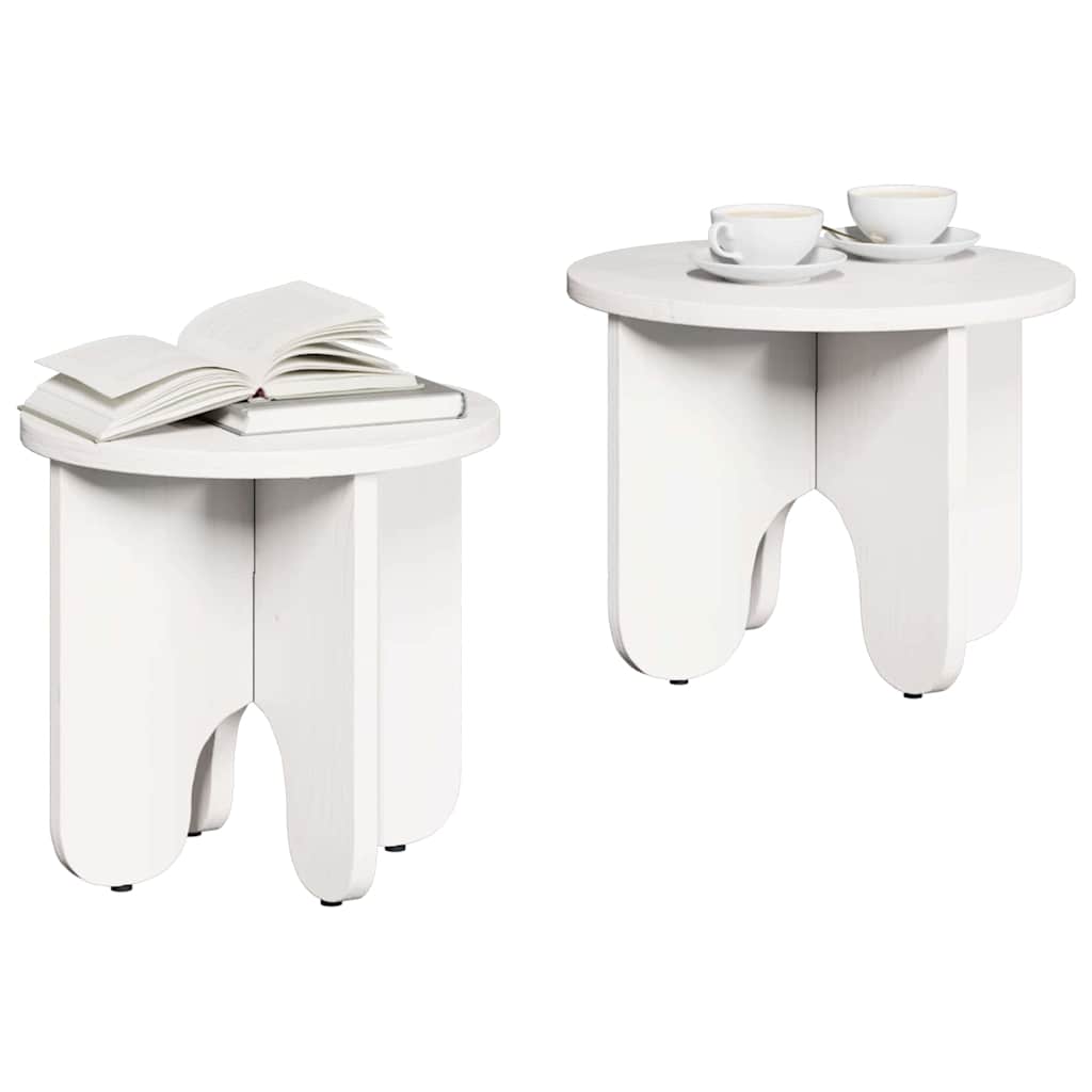 Coffee Table Set 2 pcs White Solid Pine Wood