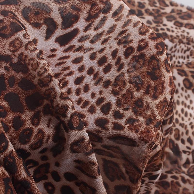 100x150cm 75D Imprimeu Leopard Șifon Material Rochie de Var cu Bretele Protecție Solară Subțire Transparentă Cădere Liberă Material Șifon Fără Șifonare