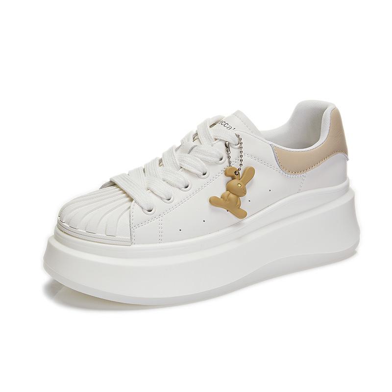 Genuine leather women's shoes 2025 spring new thick-soled shell head white shoes women's versatile casual flat baseplate shoes