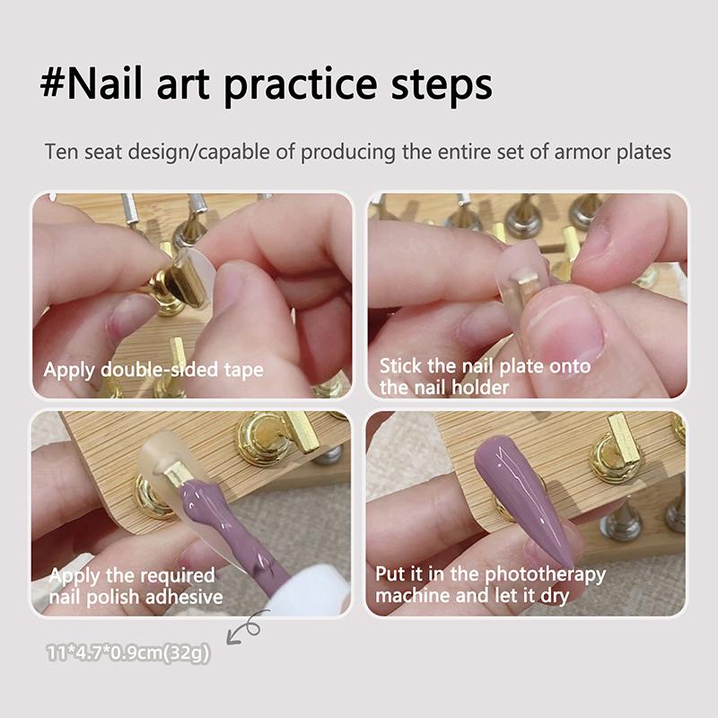 Suport Dublu Rând 10 Compartimente din Lemn pentru Practică Unghii Suport Afișare Unghii Set Suporturi Magnetice pentru Vârfuri de Unghii Instrument Manichiură