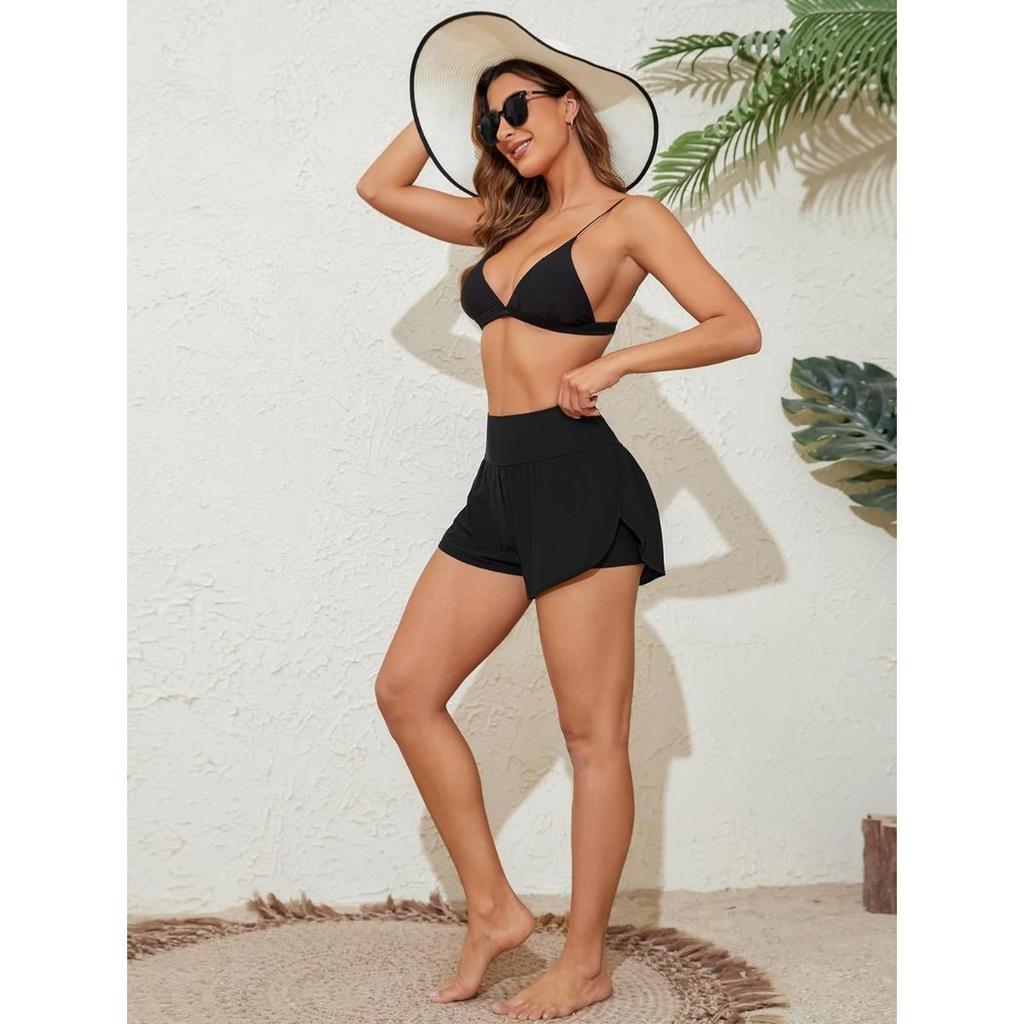CHARMLEAKS Pantaloncini da bagno da donna Pantaloncini da bagno con spacco laterale Pantaloncini da surf 2 in 1 con tasche sul fondo