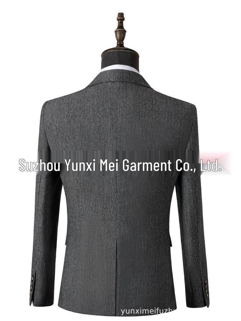 Men's Slim Fit Herringbone Three-Piece Suit for Business, Banquets, and Weddings