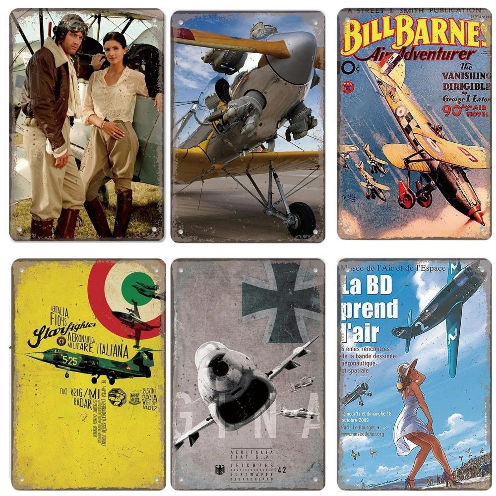 Vintage Airplane Posters Metal Tin Signs Decor Model Plane Meeting Aerien Metal Plate Wall Decor Bar Club