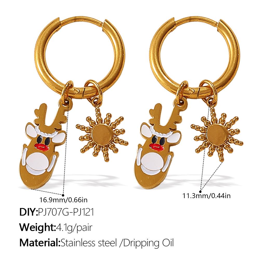 Cartoon Creative Christmas Series DIY Christmas Tree Pendant Earrings Stainless Steel Gold Plated Fashion Earrings