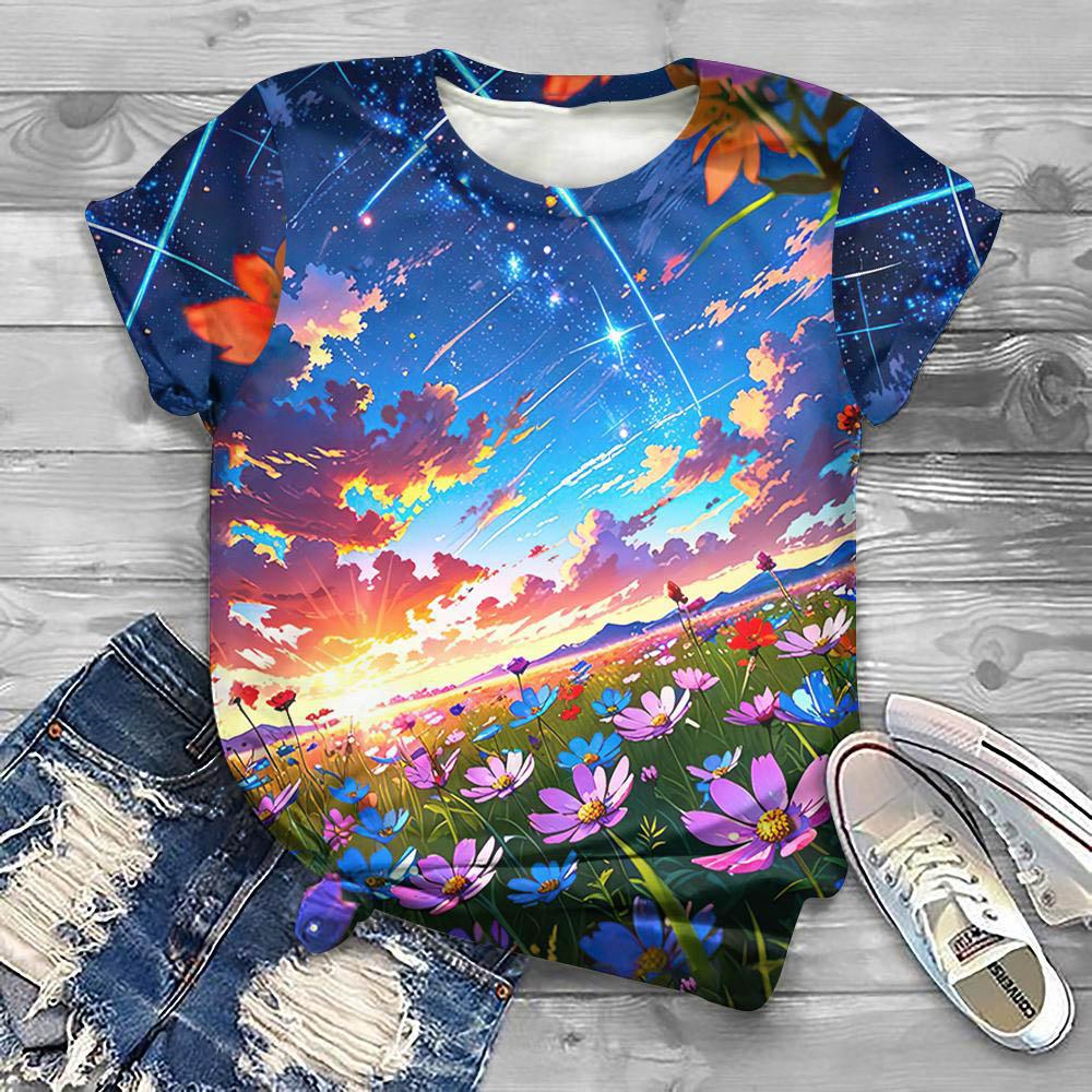 Summer Fashion Floral 3D Print T-shirts Women Streetwear Casual Famale Short Sleeve T Shirt O-neck Tees Tops Clothing