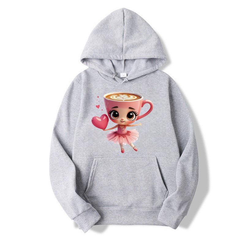 Energetic Girl Heart Apricot Ballet Hoodie – Spring/Autumn Girls' Sweatshirt with Heart Print
