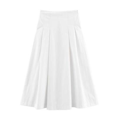Autumn Women's Versatile Solid Color Mid-Waist Pleated A-Line Midi Skirt