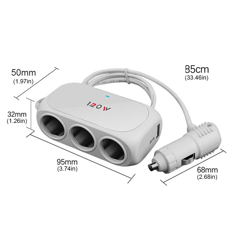 Cigarette Lighter Splitter Charger 12V 120W Car Cigarette Lighter Socket 3 Socket Cigarette Lighter Power Socket for iPhone iPad