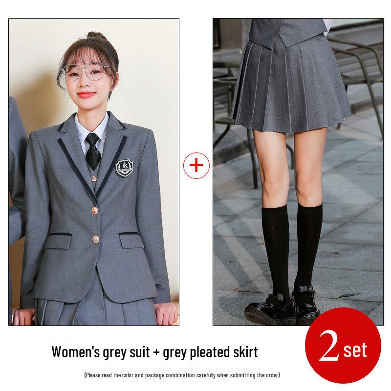 Unisex College-Style JK Uniform: Pleated Skirt & Suit Set