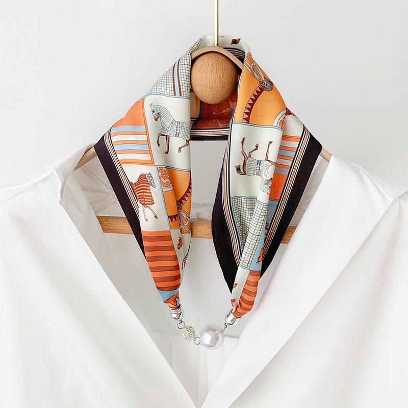 Lazy Magnetic Buckle Summer Scarf with Pearl Necklace Decoration for Women