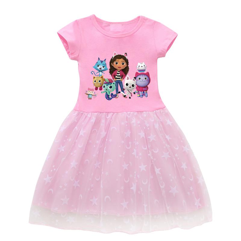 New Summer Cartoon Gabby Cats Dresses Baby Girls Princess Dress Bag Headband Kids Gabby s Dollhouse Cosplay Costume 110