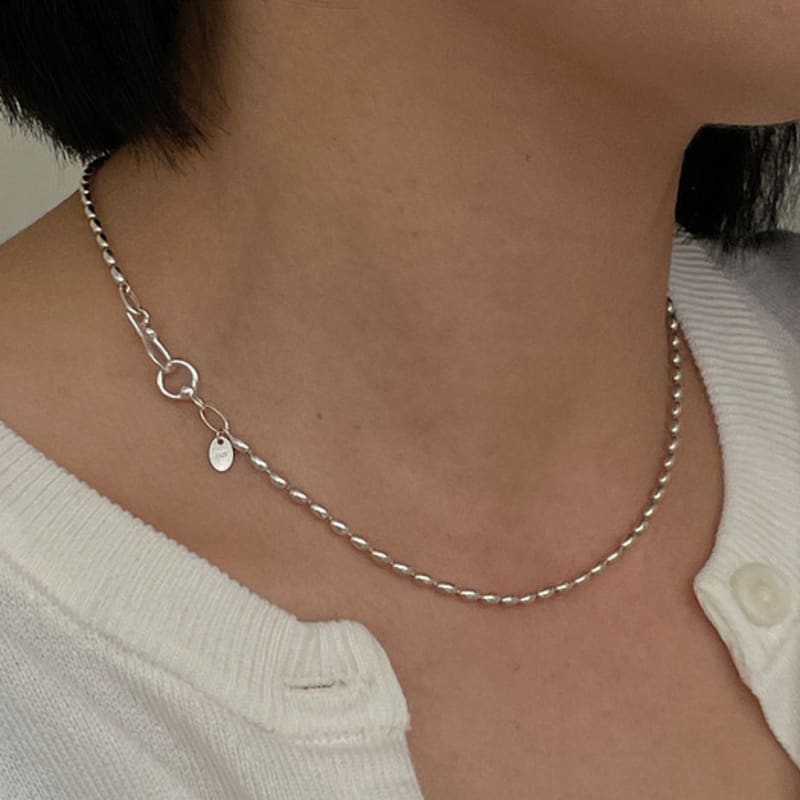 Melliv Silver Fish Hook Egg Ball Chain Necklace_mvn17