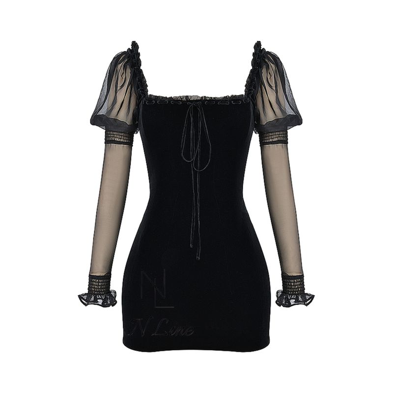 

Мода Прямая Покупка Дом CB 24 Великолепное Вельветовое Шифоновое Мини-платье с Косточками, Облегающее Талию Black M