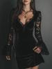 Elegant Mesh Lace Deep V Long Sleeve Dress for Women