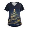 Women's V-neck Christmas Print Short-sleeved Pocket Side Slit Uniform Top