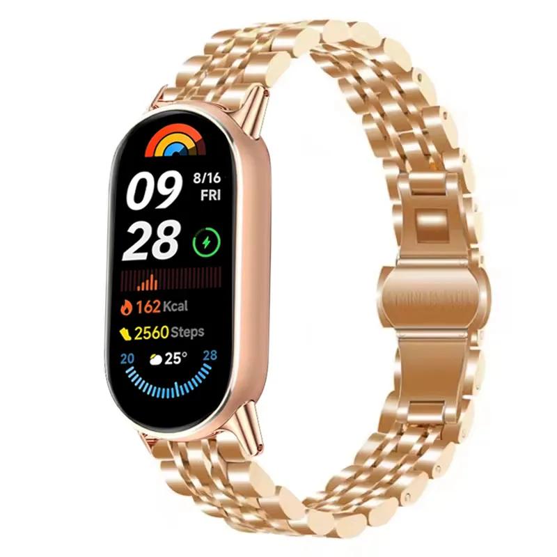 Stainless Steel Strap for Xiaomi Mi Band 10/9/8 Women Men Metal Watch Correa for Miband 8/9 Replacement Wristband Bracelet