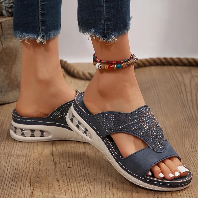 Fashion Fashion Crystal Platform Slippers for Women Open Toe Air Cushion Casual Shoes Woman Summer Lightweight Soft Sole Wedge Sandals