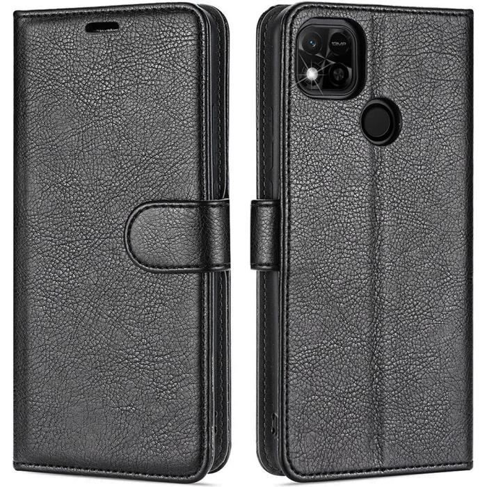 Coque pour Redmi 10A Noir Protection 360 Degré Anti-Rayure Portefeuille