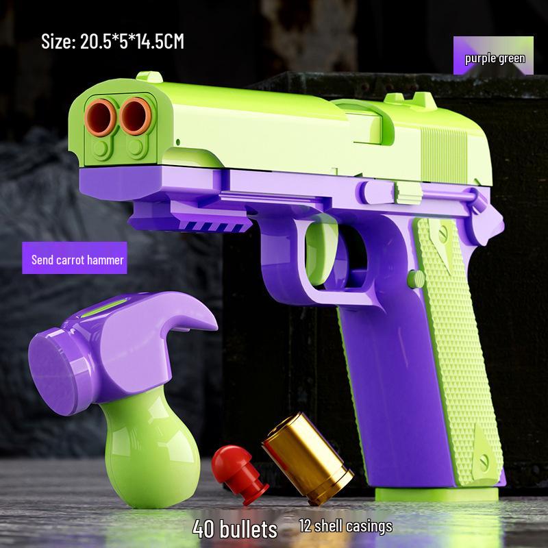 Mingjiangtang 1911 Toy Gun: Double-Barrel Ejection Carrot Design, Rapid-Fire Action for Kids.