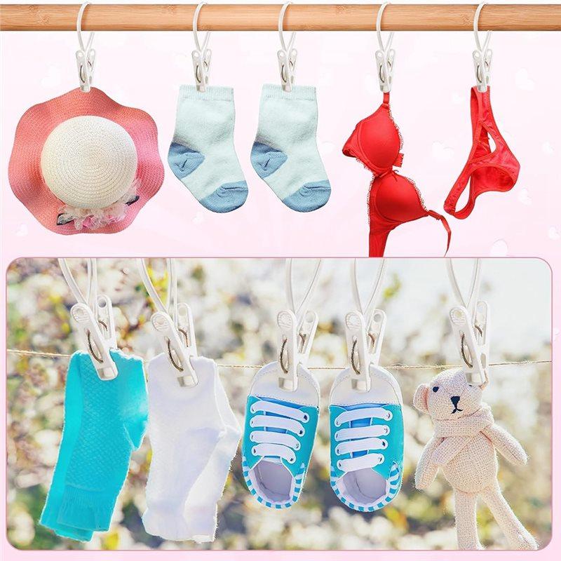 A34R Hanging Clips Bulk 60-Pack Multi-Purpose Laundry Hooks With Plastic Rope Hangers For Baby Clothes Closet Organizers