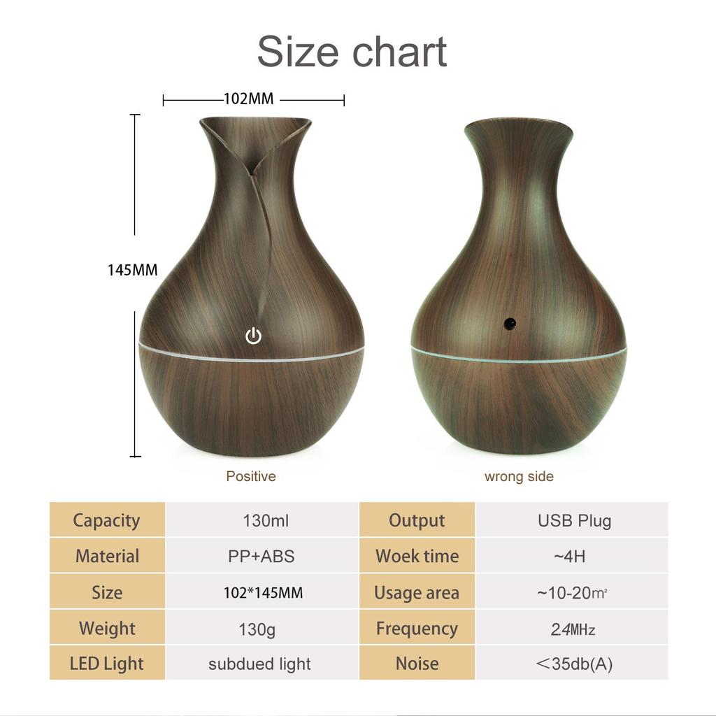 USB Wood Grain Vase Aroma Diffuser: Touch-Controlled, 7-Color Night Light, 5V Humidifier
