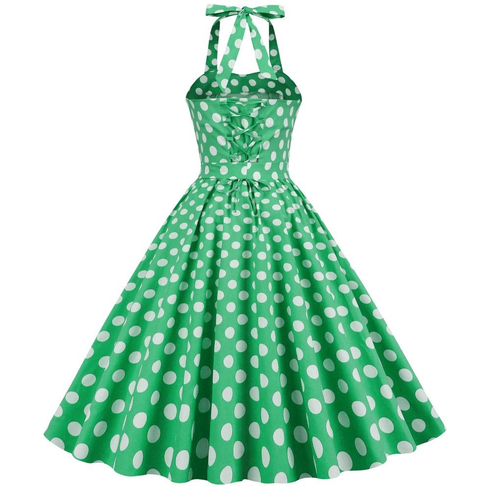 Retro-Pünktchen-Schnür-Neckholder-Ausgestelltes Ballkleid Performance-Kleid, Bohème-Stil