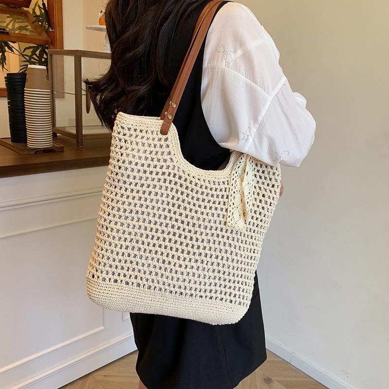 Stylish Women Woven Crochet Handbags Large Capacity Shoulder Tote Perfect for Beach Travel and Daily Use