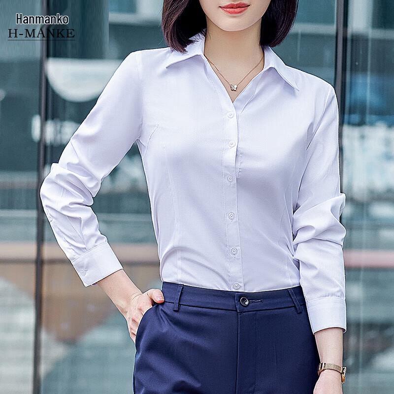 Women s V-Neck White Long-Sleeve Formal Shirt M