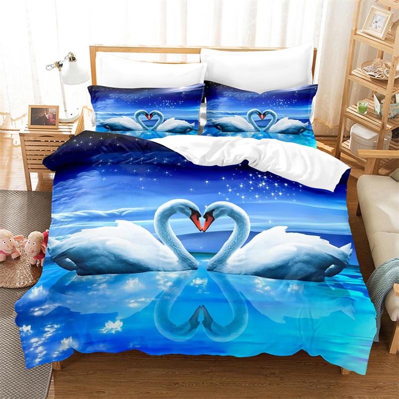 Swan Rose Queen Bedding Set Duvet Cover Set Bedding Digital Printing Bed Linen King Size Duvet Cover Set Bedding Set