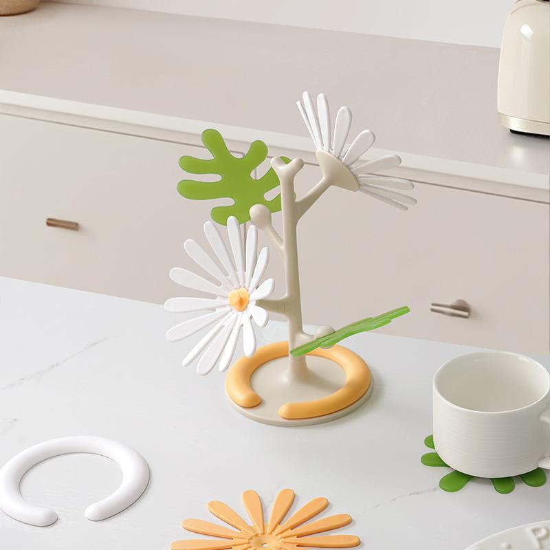 

Anti Scald Tree Shape Table Mat Creative Heat Resistant Daisies Coaster Anti-Fouling Non-Slip Dishes Trivets Teapot Pots білий