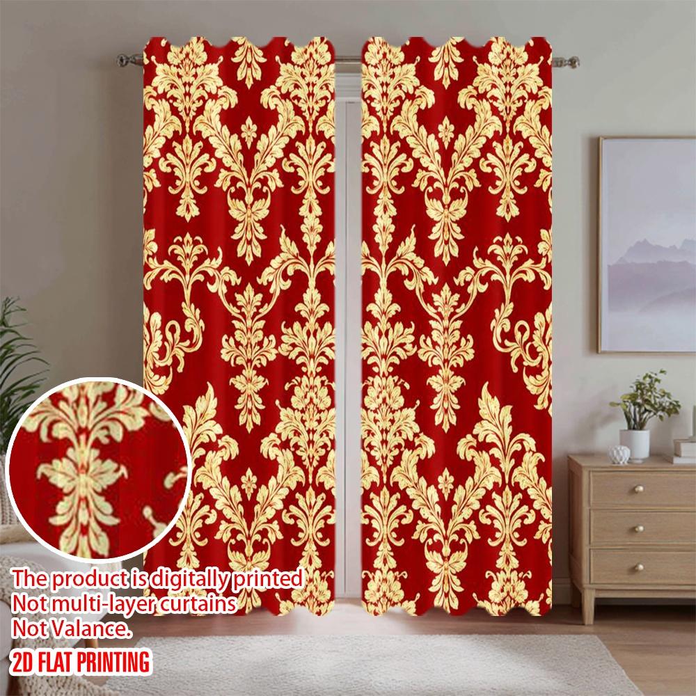 2D Flat Printing 2pcs Curtain Drapes Vintage Floral Design Digital Printed Polyester Drapes Holiday Decorations Use for Indoor