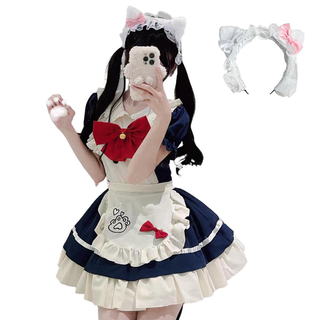 AOTYP Maid Cat Girl Cute Halloween Costume for Women and Plus Little Sister Maid Large Complete Cute School Cultural Photo Size S Costume,