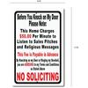 Soliciting Sign Funny Metal for Door House Yard Sign, Novelty Home Decor Signs