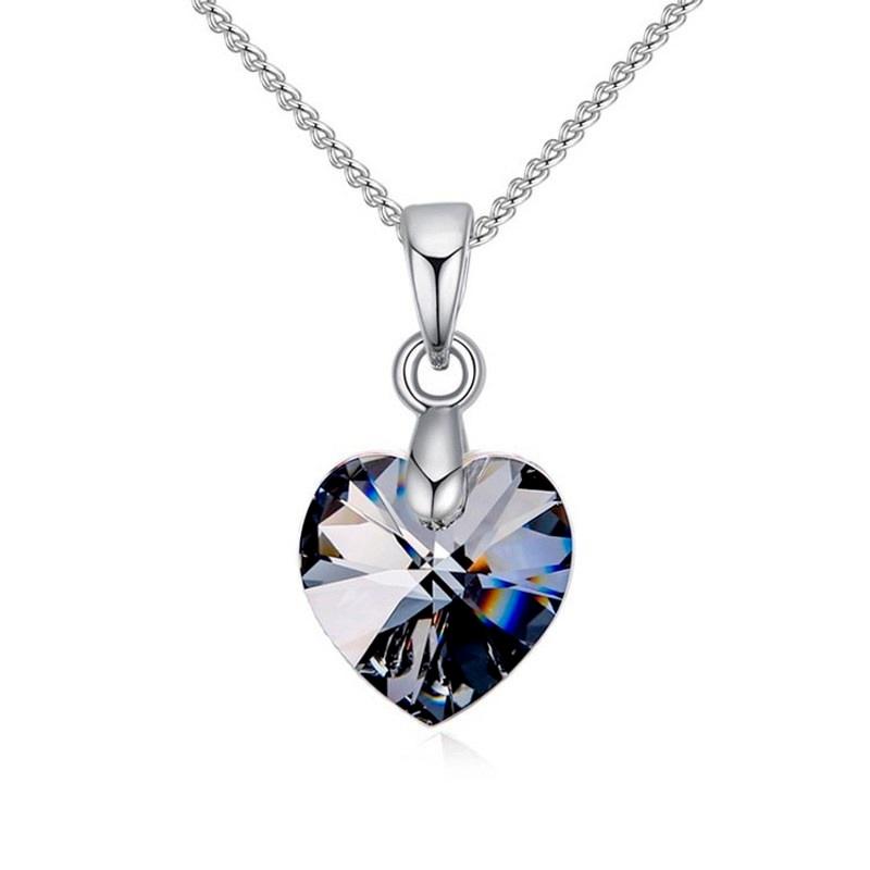 Heart Necklaces Pendant Crystals for Women Girls Gift Silver Chain Girl Jewelry
