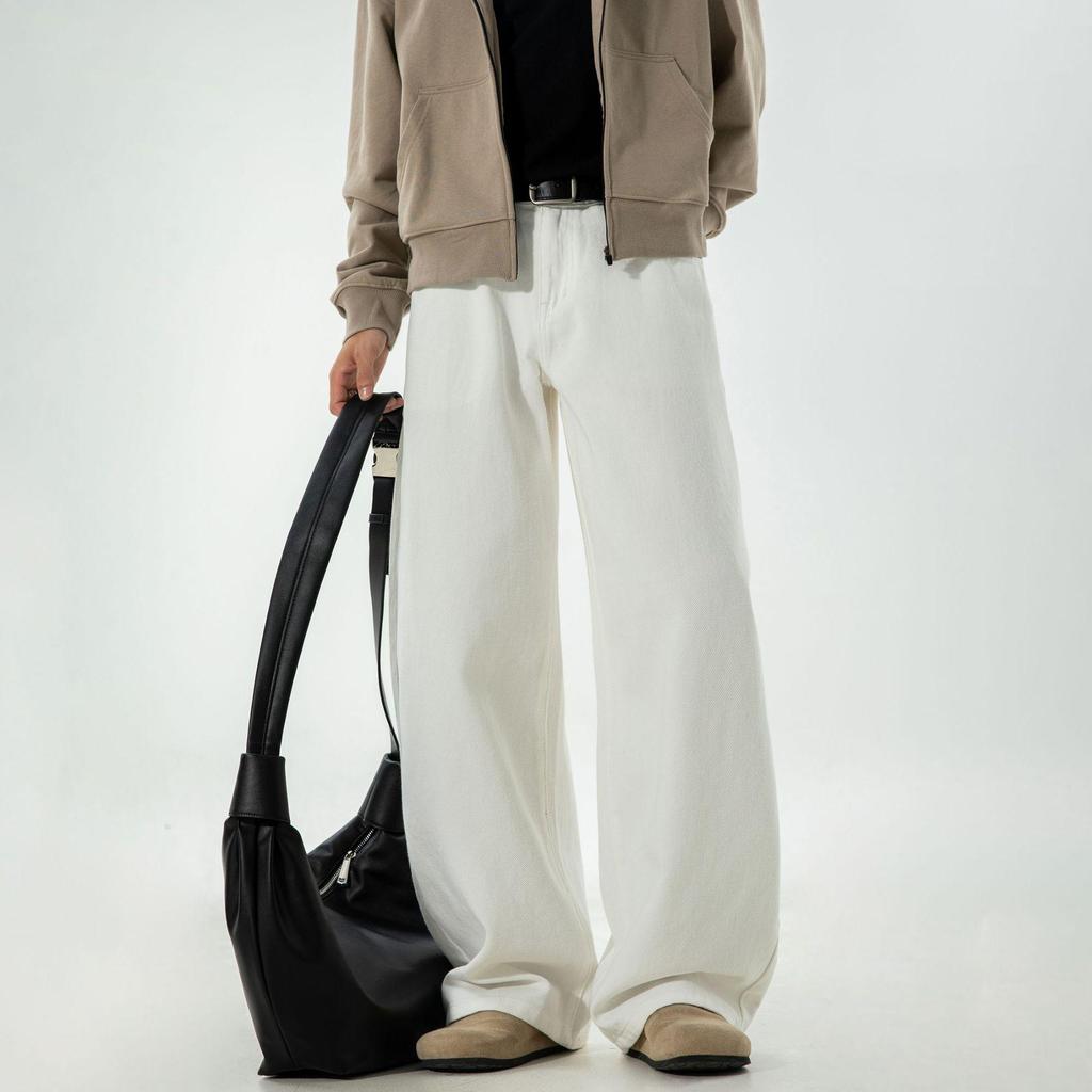 Men's Retro Silhouette Washed Jeans - Autumn High Street Style, Loose Straight Leg Trousers