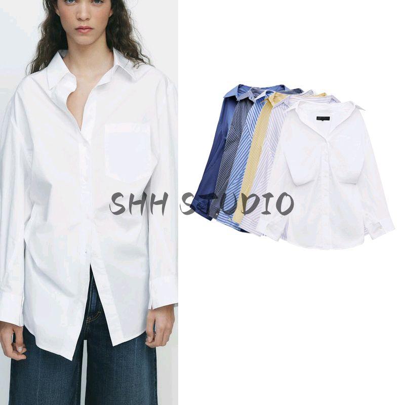 Spring New Women's Clothing Batwing Long Sleeves Loose Poplin Shirt Tops 2020458 4764020
