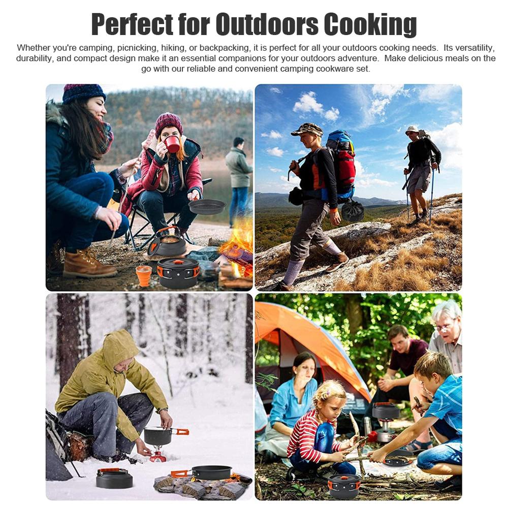 Camping-Kochgeschirr-Set, antihaftbeschichtet, leicht, Topf, Pfanne, Wasserkocher, Set mit Edelstahlplatten und