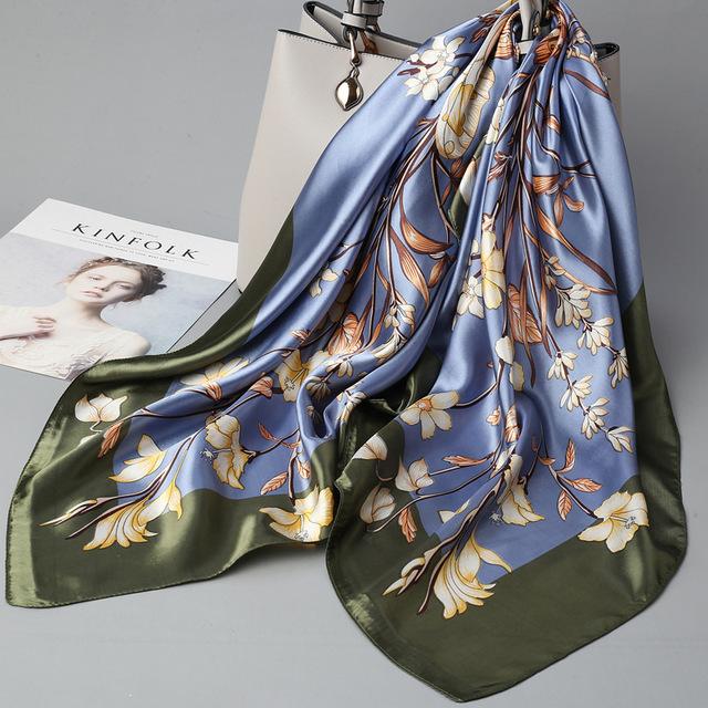 Fashion Kerchief Silk Satin Neck Scarf For Women Print Hijab Scarfs Female 90*90Cm Square Shawls And Wraps Scarves For Lady